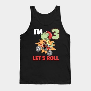 Third 3rd Birthday T-Rex Dinosaur Motocross Tank Top